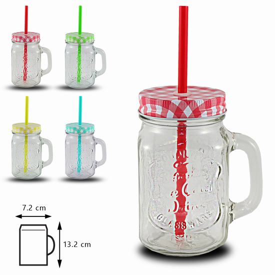 JAR W/LID AND STRAW 50 cl 7.2 x 13.2 cm ASST