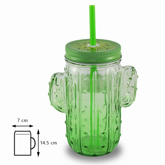 JAR W/LID AND STRAW CACTUS 40 cl 11 x 7 x 14.5 cm