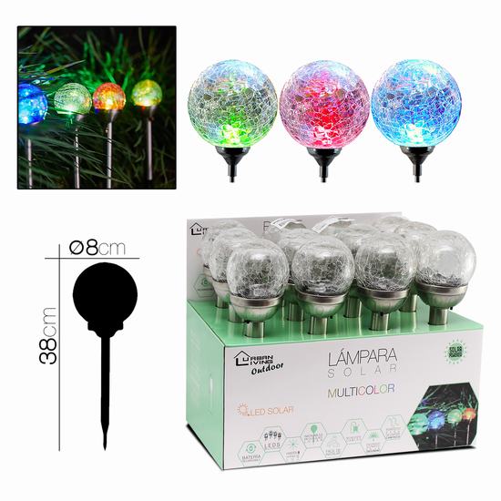 LAMPARA SOLAR BOLA LED MULTICOLOR Diam 8 x 27 cm