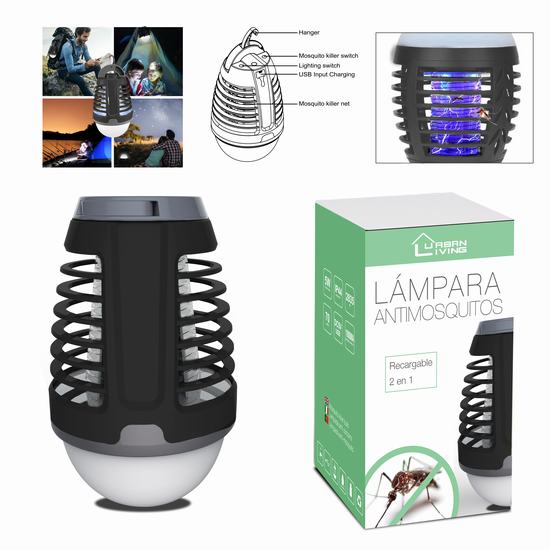 LAMPARA ANTIMOSQUITOS RECARGABLE USB 1000 v 5 w