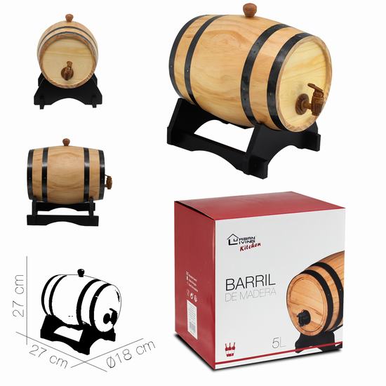 BARRIL DE MADERA VINO Diam 18 x 27 x 27 cm / 5 L