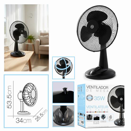 VENTILADOR NEGRO 34 x 25.5  x 53.5cm 3 VEL. 35 w