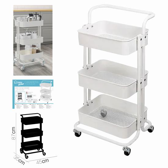CAMARERA METAL BLANCA CON RUEDAS 45 x 35 x 87 cm
