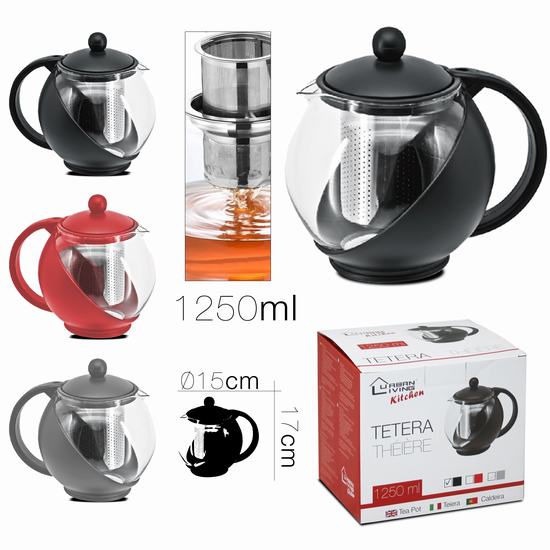 TETERA 1250 ml NEGRO / ROJO / GRIS