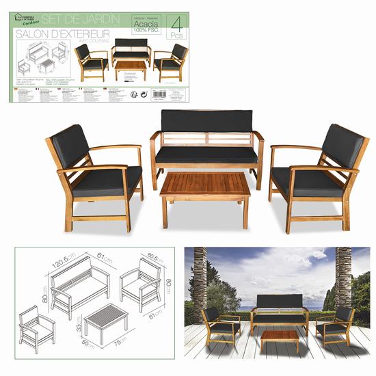 SOFA SET WITH CUSHION (1 TABLE + 2 ARMCHAIRS + 1 BENCH)