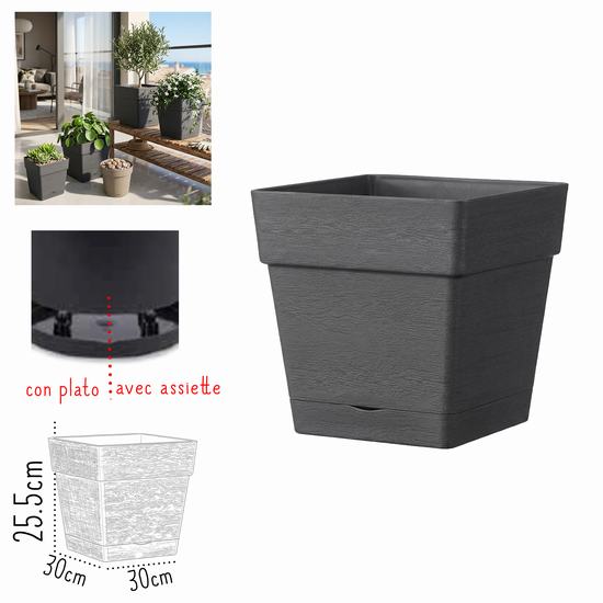 MACETERO GLAMOUR ANTRACITA CUADRADO 30 x 30 x H 25