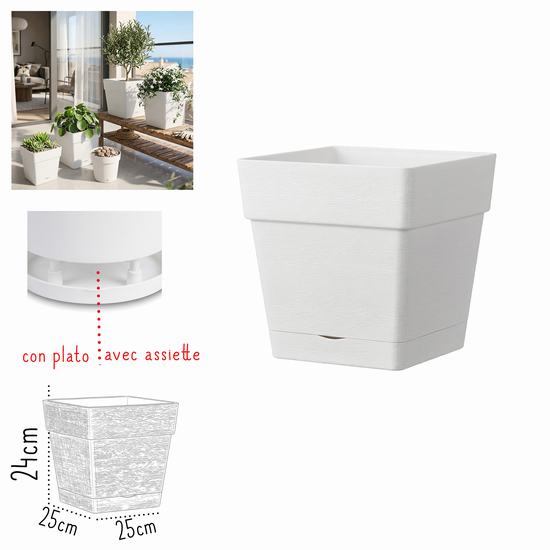 MACETERO GLAMOUR BLANCO CUADRADO 25 x 25 x H 24 cm