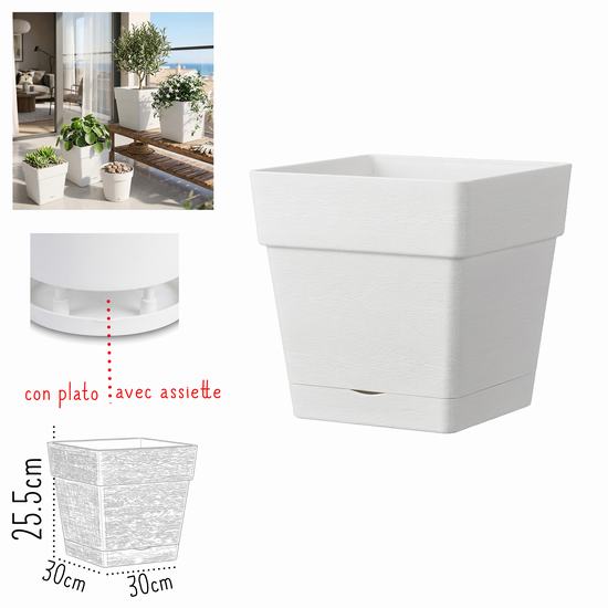 MACETERO GLAMOUR BLANCO CUADRADO 30 x 30 x H 25,5