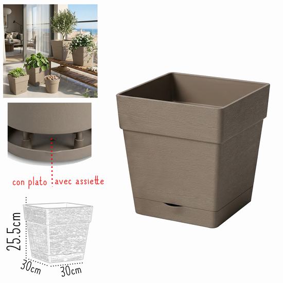 MACETERO GLAMOUR MOCA CUADRADO 30 x 30 x H 25,5 cm