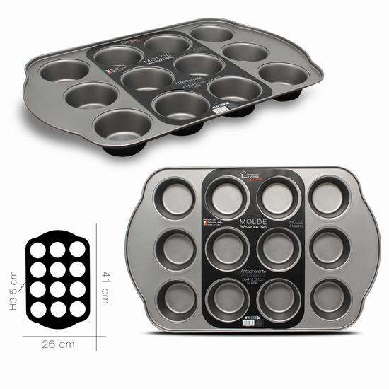BANDEJA DE HORNO PARA MUFFINS 12PZAS 26X41X H3.5CM