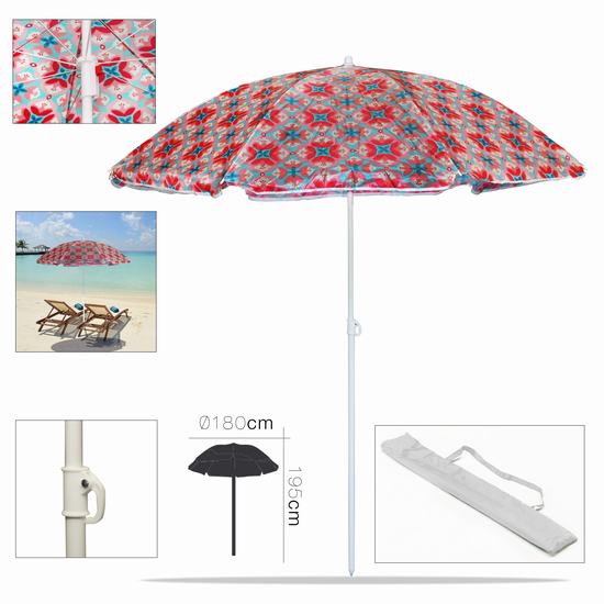 SOMBRILLA PLAYA CUADROS ROSA UV Diam 180 x 195 cm