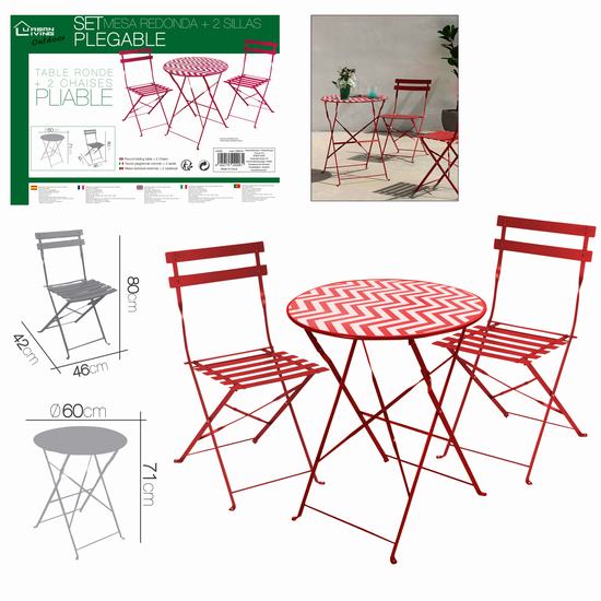 TABLE Diam 60 cm + 2 CHAIRS 41 x 46 x 80 cm CRANBERRY ZIGZAG