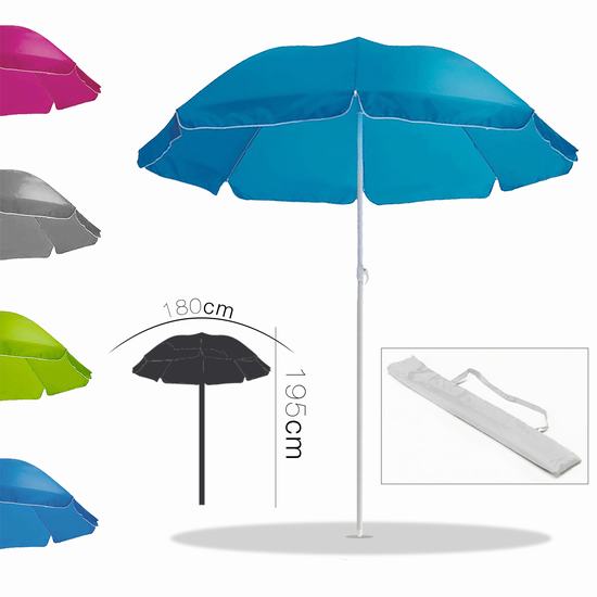 SOMBRILLA PLAYA 180 cm UV SURT. COLORES C/ BOLSA