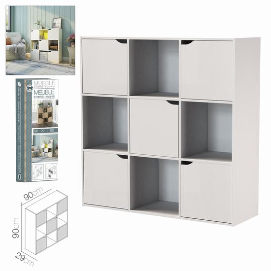 MUEBLE 5 PUERTAS Y 4 HUECOS BLANCO 90 x 29 x 90 cm