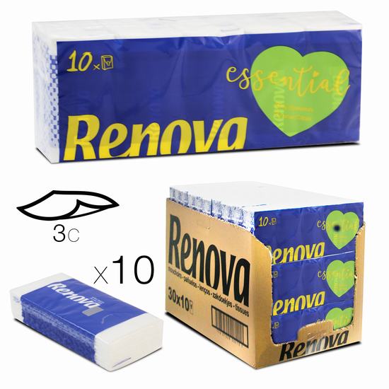 PAÑUELOS DE PAPEL RENOVA X 10 BLANCOS 3 CAPAS