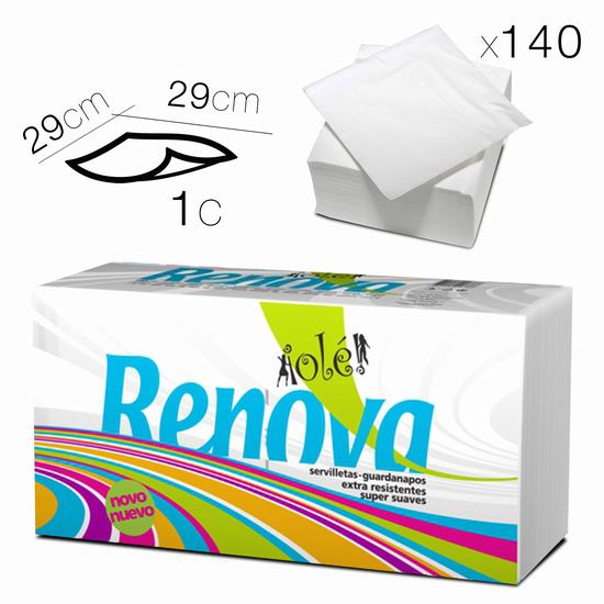 SERVILLETAS RENOVA X 140 BLANCAS 1 CAPA 29x29 cm