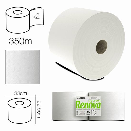 BOBINA PAPEL MULTIUSOS RENOVA X1 350 m 2 CAPAS