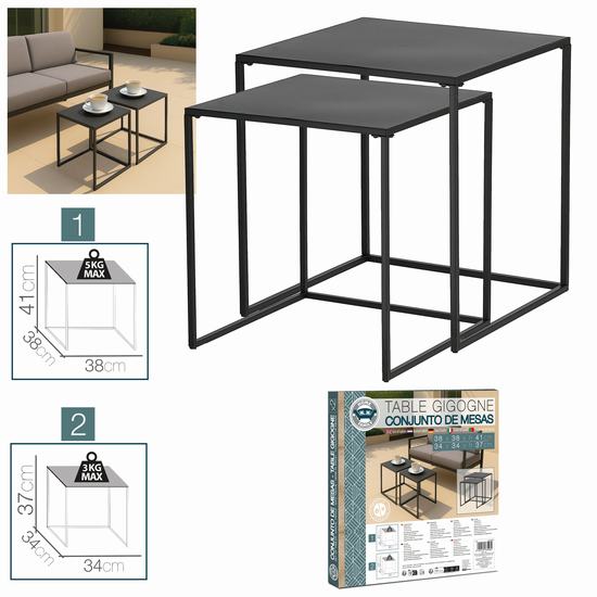 MESA AUXILIAR METAL NOIR X2 38 x 38 x 41 cm / 34 x