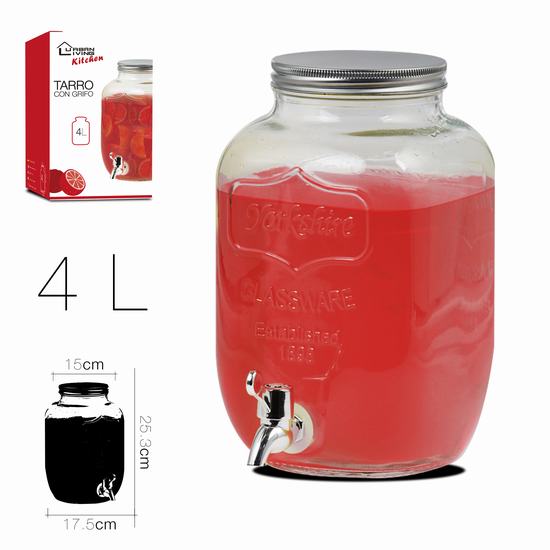 GLASS JAR W/TAP 4L 15 x 17.5 x 25.3 cm