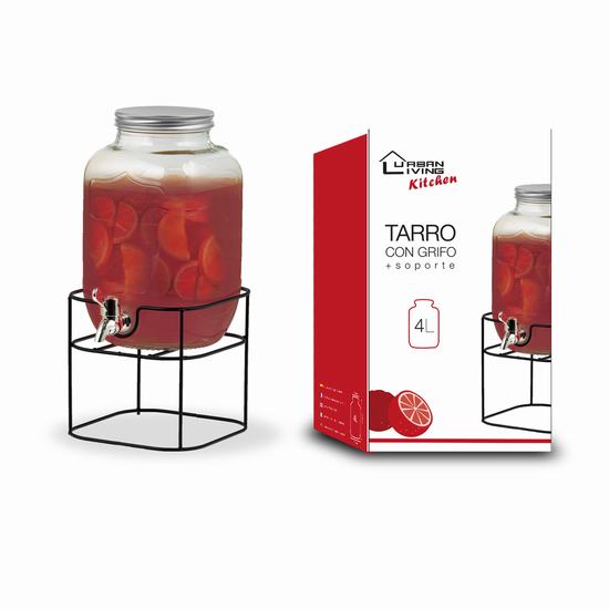 GLASS JAR W/TAP AND HOLDER 4L 15 x 17.5 x 25.3 cm