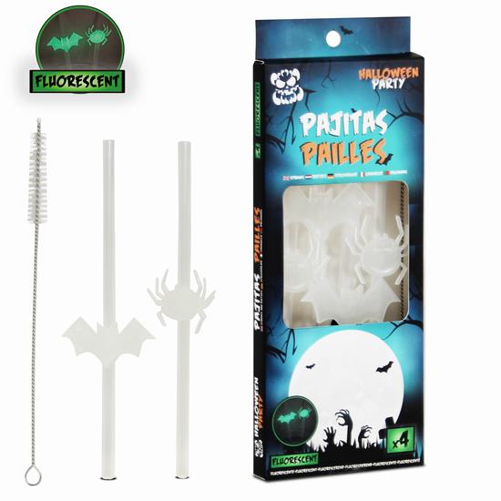 PAJITA ARAÑA/MURCIELAGO FLUORESCENTE X4 + CEPILLO